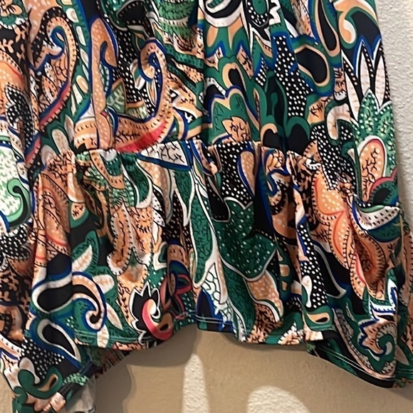 PLUS SIZE LA BASS  GREEN/MULTI PATTERNED JERSEY LONG A-LINE DRESS size 22/24 - Picture 6 of 8